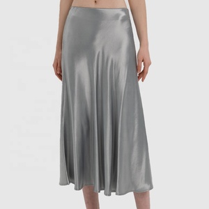 Phụ Nữ Chất Lượng Tốt Cơ Bản Cắt Bên Dây Kéo Văn Phòng Thanh Lịch Rắn Lụa Satin A-Line Dài Maxi Váy - Product Image 2