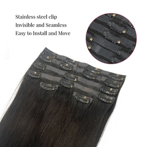 Clip sans couture dans l'<span class=keywords><strong>extension</strong></span> de <span class=keywords><strong>cheveux</strong></span> trame droite péruvienne vierge noire naturelle véritables extensions de <span class=keywords><strong>cheveux</strong></span> humains Invisible PU Clip Ins - Product Image 4