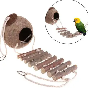 Verkoopt Kokosnoot Vogelnesten Papegaaien Kooien Accessoires Vogel Speelgoed Knabbelen Custom Logo Riem Huisdier Kooien Vogelkooi Natuurlijke Houtkleur