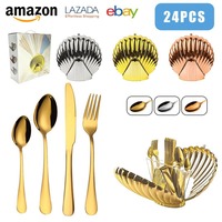 Vente en gros, logo personnalisé, 24 pièces, fourchettes, couteaux et cuillères de style occidental haut de gamme, ensemble de couverts en acier inoxydable 410 avec boîte cadeau en ABS