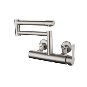 Robinet <span class=keywords><strong>mitigeur</strong></span> de <span class=keywords><strong>cuisine</strong></span> rotatif <span class=keywords><strong>brossé</strong></span> en acier inoxydable 304, eau chaude et froide, montage mural - Product Image 6