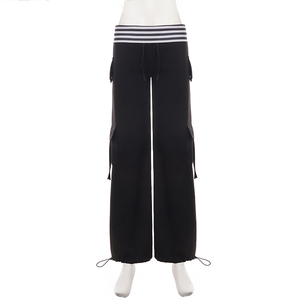 Pantalones cargo vintage picantes de cintura baja con rayas y cordón ajustable, bolsillos grandes, versátiles, deportivos, holgados y relajados, pantalones largos. - Product Image 6