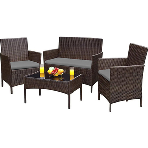 Bốn mảnh đặt Patio mây wicker <span class=keywords><strong>sofa</strong></span> đặt bàn và ghế đặt ngoài trời mây đồ nội thất sân vườn - Product Image 1