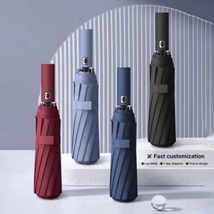 Paraguas de Protección UV Totalmente Automático con Diseño de Hueso de Dragón Doble, 24 Varillas, Revestimiento Negro, Novedoso Protector Solar para Hombres y Mujeres, Regalo - Product Image 1