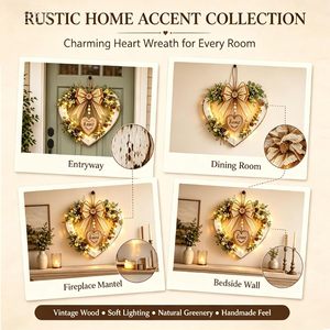 Décoration murale rustique en forme de cœur avec inscription « Home » éclairée, décoration suspendue en bois pour la maison, Saint-Valentin, motif floral botanique - Product Image 5