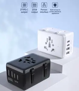 Universal Travel Plug Adapter With 2 USB And 2 Type-C Ports 3A Output - Small Size Compatible With EU US AU UK Plugs