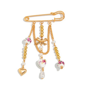 Handmade cerâmica broche Pin em forma de coração arco pingente com Tassel Moda Vestuário Acessório - Product Image 6