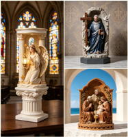 Statues religieuses en polyrésine de grande taille : Jésus, Père, Anges, Notre-Dame, Madone, Artisanales, Peintes à la main, Pyramide d'amour, Fée