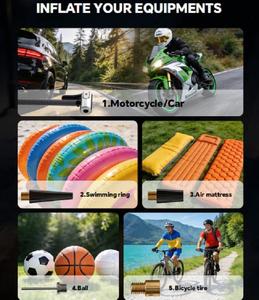 คอมเพรสเซอร์ Newsmy 2-in-1 กระแสสตาร์ท 1200A 150psi พร้อมหน้าจอ LED สำหรับรถยนต์ มอเตอร์ไซค์ จักรยาน และลูกบอล - Product Image 4