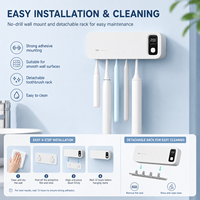 Support mural stérilisateur de brosses à dents UVC avec 5 emplacements de rangement, stérilisateur de brosses à dents rechargeable 2000 mAh pour salle de bain