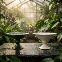 Pot Bunga Keramik Jepang Gaya Zen Wabi-Sabi Modern Berkaki Tinggi dan Tahan Lama dari Cina untuk Upacara Minum Teh, Rangkaian Bola Lumut, dan Bonsai