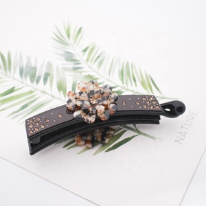 依依黑色醋酸纤维发夹彩花水晶香蕉发夹细发定制批发 - Product Image 1