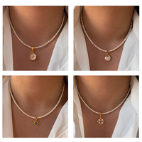Pendentif lune en nacre naturelle, turquoise et perle d'eau douce, avec fermoir universel, accessoire de collier