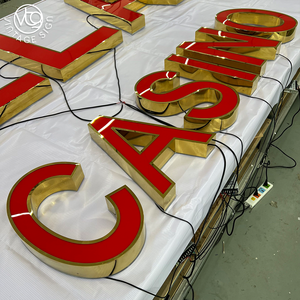 Letras de Canal Iluminadas en 3D con LED Doradas y Rojas Personalizadas "<span class=keywords><strong>CASINO</strong></span>", Letrero Comercial Retroiluminado para Fachada de <span class=keywords><strong>Casino</strong></span> - Product Image 2