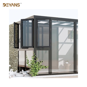 <span class=keywords><strong>Solarium</strong></span> en verre au design minimaliste avec grandes fenêtres pleine hauteur, cadre en aluminium sur mesure pour salle à manger et bureau intérieurs - Product Image 4