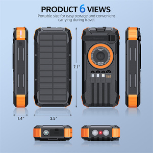 Banco de Energía Solar de Emergencia de 20000mAh con Linterna LED, Cargador Inalámbrico, Brújula, Batería para Exteriores con Cables Integrados - Product Image 3
