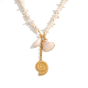 <span class=keywords><strong>Collana</strong></span> J&D con Catena in Acciaio Inox Placcato Oro 18K, Ciondolo Conchiglia Naturale, <span class=keywords><strong>Stella</strong></span> <span class=keywords><strong>Marina</strong></span> in Turchese e Chiusura OT - Product Image 1