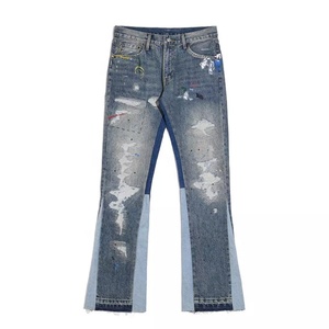 <b>Flare</b> Sweat Pants <b>Men</b> Destroy Pant Alones De Hombre Jeans Graffiti Paint Splatter Elastic <b>Men</b> Pants <b>Trousers</b> - Product Image 1