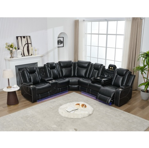 Ensemble de canapés modulaires en cuir de haute qualité avec éclairage LED, multifonctionnels et inclinables pour salon ou hôtel - Product Image 1