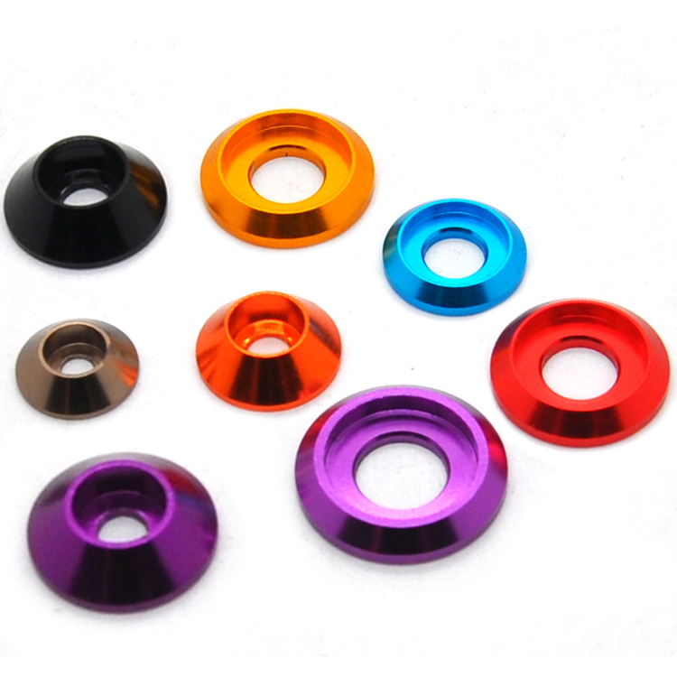 Anodized color countersunk stringer cup cone fender aluminum washer