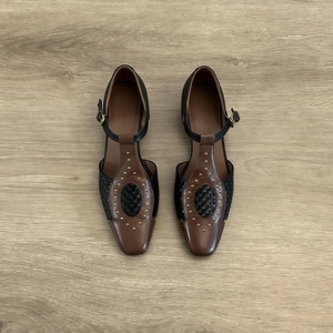 Sandales romaines Baotou rétro en cuir de vachette de luxe, faites à la main, tressées, à talon épais, bout carré et bride à boucle pour <span class=keywords><strong>femme</strong></span> - Product Image 3