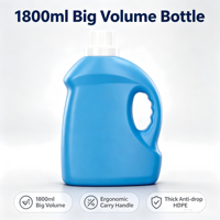 Vente en gros de bidons de lessive en HDPE de 1800 ml, grande capacité, poignée intégrée, bouteille vide pour liquide de lavage, emballage personnalisé avec logo