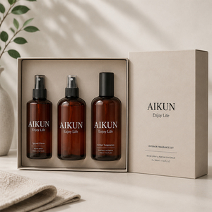 Aikun – Coffret cadeau de 3 vaporisateurs d'ambiance en verre ambré de 500 ml, personnalisables en gros, avec marque privée, pour maison, hôtel, spa - Product Image 1