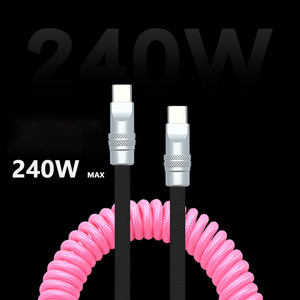 1M Nylon trenzado <span class=keywords><strong>rizado</strong></span> silicona líquida 240W tipo C a tipo C <span class=keywords><strong>Cable</strong></span> DE DATOS <span class=keywords><strong>Cable</strong></span> en espiral de resorte <span class=keywords><strong>Cable</strong></span> de carga para teléfono celular - Product Image 2