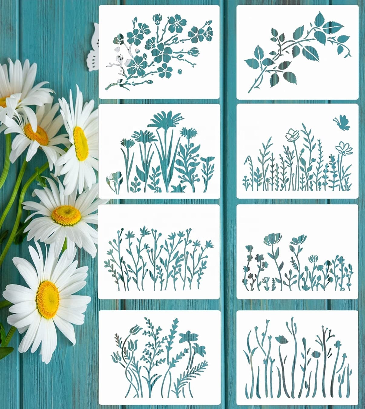 Wildflower stencil for painting on wood Sakura vine stencil Reusable painting stencil