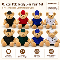 Ensemble de peluches ours en peluche huit couleurs, avec polo et casquette de baseball, poupée en peluche, OEM ODM, vente en gros personnalisée en vrac