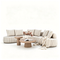 Canapé modulaire d'extérieur en tissu imperméable à rayures sable, canapé de sol profilé, combinaison personnalisée pour patio, villa, jardin, mobilier de salon