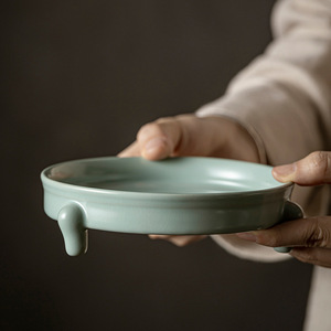 Ru Ware Ceramic Three Legged <b>Tea</b> <b>Tray</b> With Crackle Glaze For Kung Fu <b>Tea</b> Set Teapot Holder - Product Image 1