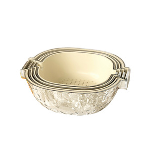 Double Layer Vegetable Washing Basin And Drain <b>Basket</b> Set <b>Plastic</b> PP Food Grade Kitchen Colander Strainer For Fruit And - Product Image 1