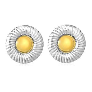 Pendientes Redondos Minimalistas de Acero Inoxidable con Baño de Oro de 18K, Textura Moderna, Geométricos, Bicolor, para Mujer - Product Image 1