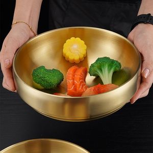 Bol à nouilles froides double couche en acier inoxydable, version coréenne dorée et argentée, bol à soupe et riz à salade résistant à la chaleur, vaisselle - Product Image 2