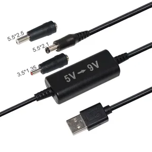 Cable inversor de aumento de entrada de 5V A salida, 12V, CC, tipo A, fuente de alimentación USB macho, convertidor de voltaje de 9V, 5,5, 2,1 Mm, Boost