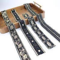 Garniture de dentelle brodée noire en polyester de haute qualité avec paillettes et perles dorées