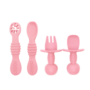 Ensemble d'alimentation éducatif pour bébé en silicone, motif animal, 4 pièces, fourchette et cuillère, ustensiles d'apprentissage pour l'autonomie alimentaire, sans BPA - Product Image 3