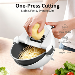 Outil de découpe multifonction manuel pour légumes et fruits 7-en-1, râpe de cuisine magique avec panier d'égouttage et lames en acier inoxydable pour couper et égoutter - Product Image 1