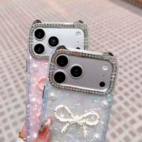 Coque de téléphone INS avec nœud papillon, diamant, coquillage, marbre et perle pour filles, compatible iPhone 14 15 16 17, protection antichoc