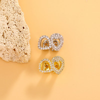 2 pièces Grillz dentaires préfabriqués pour femmes, motif cœur ouvert, en laiton plaqué or 18 carats avec zircone cubique