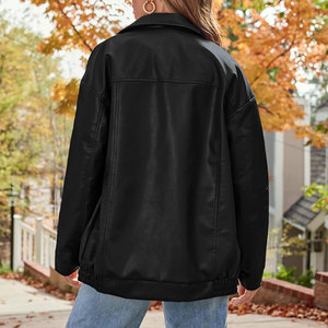 Femmes hiver automne Faux cuir PU Bomber Biker veste fermeture éclair manteau coupe ample Y2k rétro Outwear <span class=keywords><strong>tenue</strong></span> pour dames avec poches - Product Image 2
