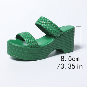 Sandalias de tacón alto elegantes de talla grande para mujer, novedad de verano, suela gruesa, tejidas, de moda, de una sola tira - Product Image 6