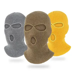 Toptan kayak maskesi Balaclava şapka Balaclava kayak maskesi 3 delik örme özel Logo üzerinde örgü erkekler kadınlar için Unisex yetişkinler karakter