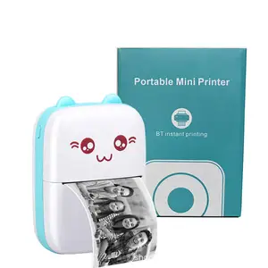 Printer Mini kucing, Printer Mini portabel untuk anak-anak, foto belajar, ponsel, Stiker kartu genggam, Label, Printer termal