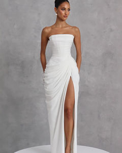 Vestido Largo Elegante sin Tirantes para Mujer, con Volantes, Espalda con Cordones, Abertura Alta, Ajustado, para Eventos Formales, Bodas y Graduaciones - Product Image 5