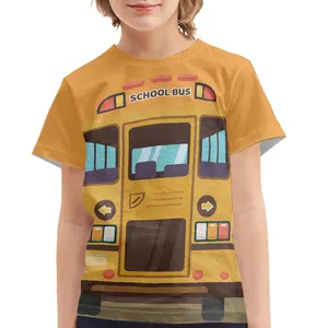 School Bus Cartoon Vehicle Print Boys Girls T-Shirts Print On Demand Children T Shirts With Custom Logo No Minimum Oversized Tee