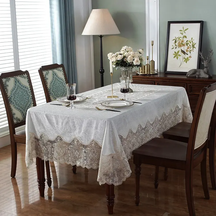 Factory outlet flannel fabric embroidery lace tablecloth