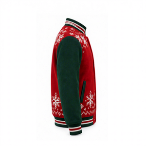 Chaqueta Varsity Navideña Cálida Diseñada con Tela Suave y Mangas en Contraste para Celebraciones Invernales - Product Image 4