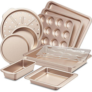 Set di 10 Teglie in Acciaio al Carbonio con Rivestimento Antiaderente, Lavabili in Lavastoviglie, Ecologiche e Durevoli, Include Griglia e Teglie per Biscotti - Product Image 1